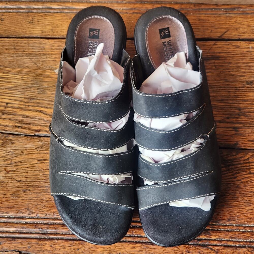 White Mountain Women's Black Mambo Comfort Slide Sandles SZ 8.5M Leather EUC